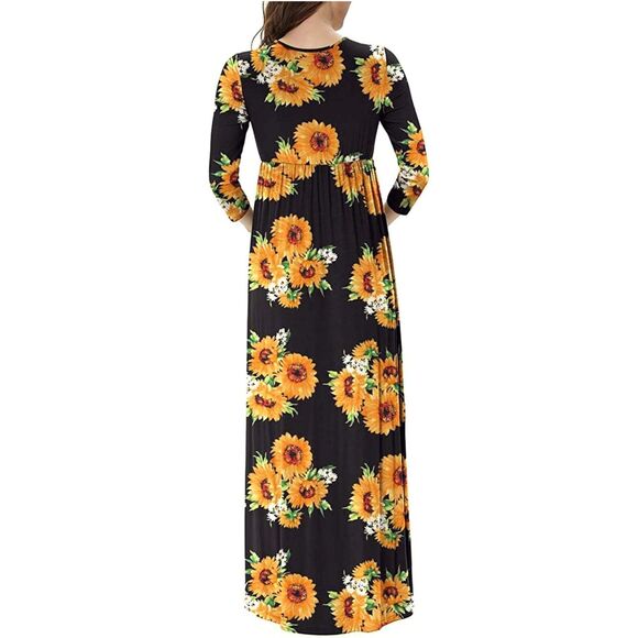 Women's Maternity Casual Floral Print Maxi Dress, Long Sleeve, V Neck US Sz 8 - Picture 3 of 5